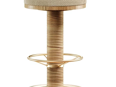 Natural Wooden Bar Stool With Woven Structure And Fabric Seat Design 3d model