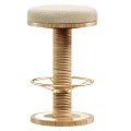 Natural Wooden Bar Stool With Woven Structure And Fabric Seat Design