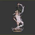 Elegant Female Statue With Flowing Wings And Clothing Standing On Pink Lotus Base