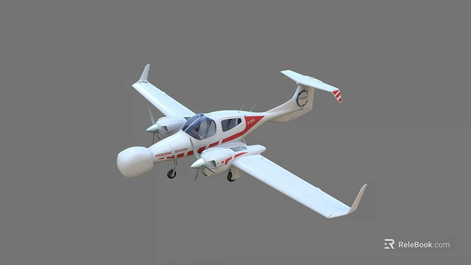 Small White And Red Twin Engine Aircraft With Propellers And Logo Design 3d model 