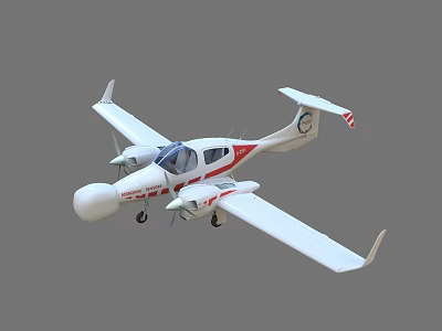 Small White And Red Twin Engine Aircraft With Propellers And Logo Design 3d model
