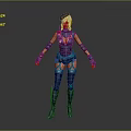 Detailed Female Game and Movie Character in Blue Decorative Outfit with Gloves and Boots