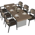 Modern Rectangular Dining Table And Chairs Set With Light Wood Top Black Legs Woven Backrest 3d model