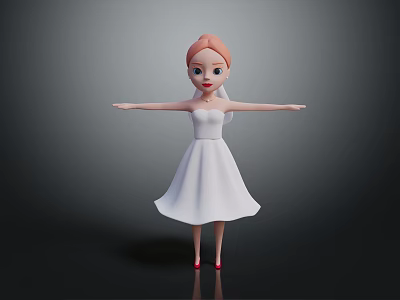 Cartoon Female Game Movie Character In White Wedding Dress With Red Hair And Outstretched Arms 3d model