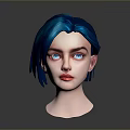 Game Movie Character 3D Model With Blue Hair Blue Eyes And Red Lips