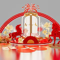 Chinese New Year Photo Check-in Spot With Red Arch Paper-cut Horses Lantern Structure And Flower Decorations