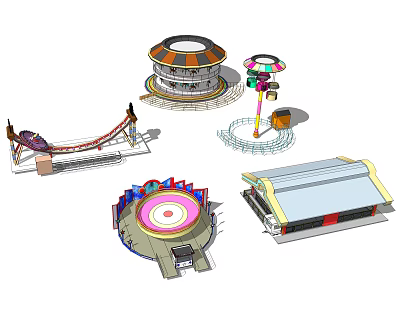Fun Theme Park Amusement Rides Featuring Roller Coaster Carousel Ferris Wheel and Swing Ride 3d model