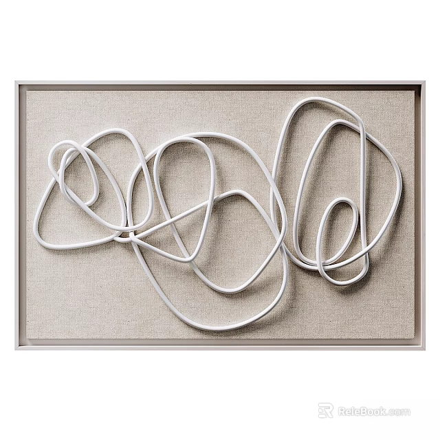 Artistic Decorative Picture Frame With White Curved Lines On Linen Background 3d model