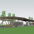Modern Visitor Center With Wooden Truss Roof And Natural Grassland Surroundings