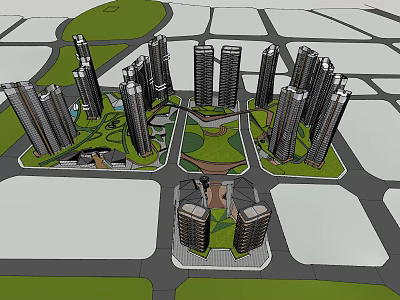Urban Residential Complex With High Rise Buildings And Landscaped Green Spaces 3d model