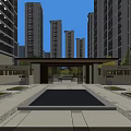 Modern High Rise Residential Buildings with Landscaped Gardens and Walking Paths