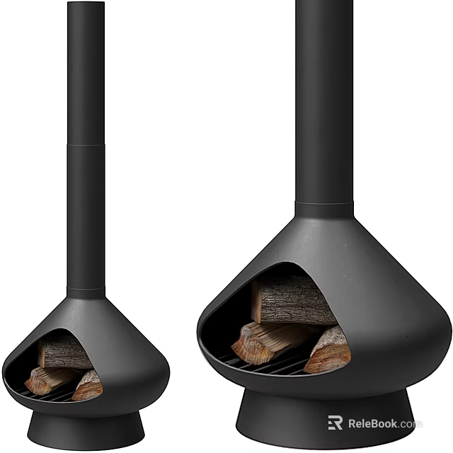 Two Modern Black Fireplaces With Wood Logs And Sleek Metal Structure 3d model 