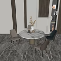 Modern Round Marble Top Dining Table Set With Gray And Black Chairs 3d model