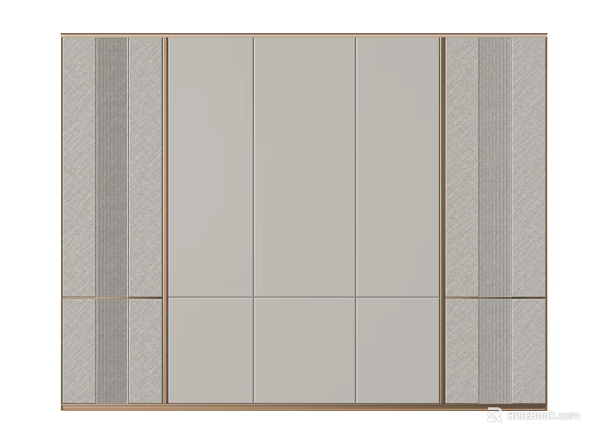 Modern Background Wall With Gray Panels Textured Sections And Golden Frame 3d model