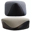 Modern Fabric Ottoman Footstool Pair with Light Beige Seat and Dark Black Base