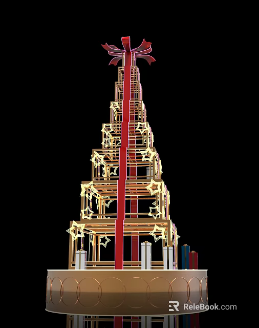 Decorative Multi Layer Tower Structure With Golden Frame Red Stripes And Star Ornaments 3d model 
