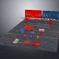 Road Construction Safety Components With Red Blue Gates Barriers Fire Hydrants Cones And Signs
