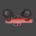 Red Monster Truck With Large Tires And Raised Suspension Design
