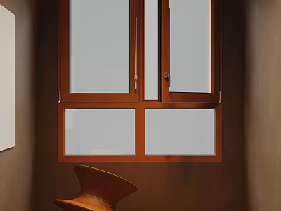 Modern Casement Window With Wooden Brown Frame And Clear Glass Interior Design 3d model