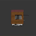 Wooden Food Cart With Red Roof And Black Awning On Trailer Base