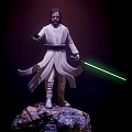Iconic Star Wars Film Character Luke Skywalker In White Robe Holding Green Lightsaber On Rock
