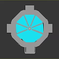 Octagonal Modern Tech Device With Blue Transparent Top Radial Structure And Black Base