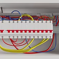 Industrial Electrical Distribution Box With Circuit Breakers And Colored Wires