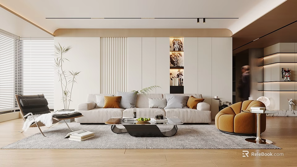 Modern Living Room With Cozy Sofa Coffee Table And Decor 3d model 