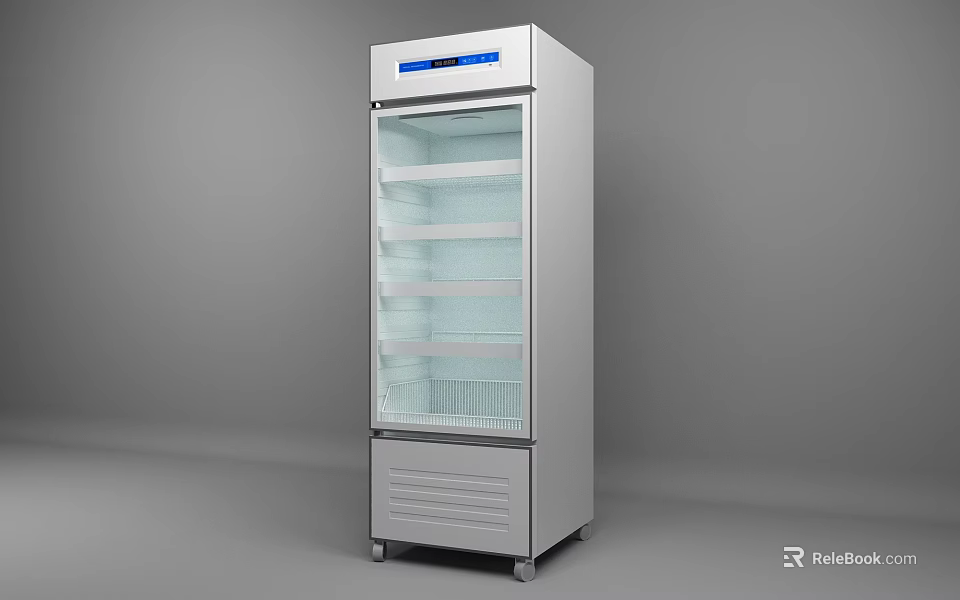 Upright Commercial Refrigerator Freezer With Glass Door Multiple Shelves Stainless Steel And Top 3d model 