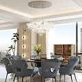 Elegant Modern Dining Table Set With Blue Upholstered Chairs For Bright Luxury Home Dining Space