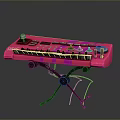 Pink Electronic Keyboard With Control Knobs And Piano Keys On Stand