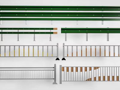 Green And Gray Railings With Yellow Stripes For Road And Staircase 3d model