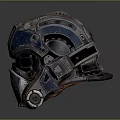 Futuristic Metallic Helmet With Armored Design Textured Surface And Detailed Faceplate