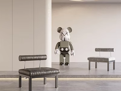 Modern Minimalist Leisure Chair With Leather Seat In Spacious Indoor Space With Art Sculpture 3d model