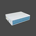 Modern White Air Conditioner Fan with Blue Grilles and Efficient Cooling Design