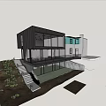 Modern Detached House Featuring Black Exterior Large Glass Windows And Greenery