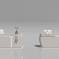 Modern Double Front Desk Backdrop With Sleek Light Beige Design And Decorative Ornaments