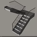 Modern Floating Staircase Design With Glass Railing Black Frame And White Steps 3d model