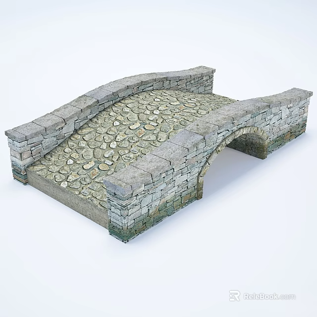 Traditional Stone Bridge Architectural Component with Arch Structure Cobblestone Pavement and Masonry Side Walls 3d model 