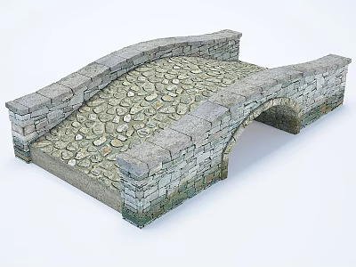 Traditional Stone Bridge Architectural Component with Arch Structure Cobblestone Pavement and Masonry Side Walls 3d model