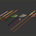 Ancient Medieval Weapons Collection Including Swords Axes And Spears With Wooden Handles