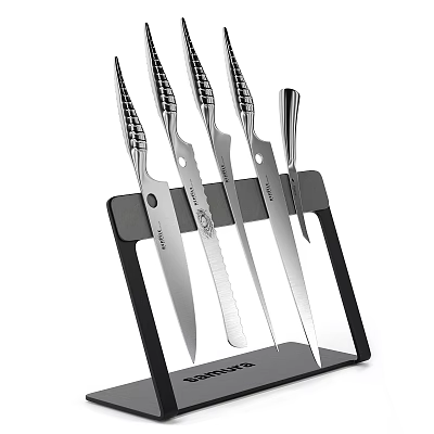 Stainless Steel Kitchen Knife Set with Black Holder and Sharp Blades 3d model