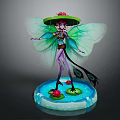 Fairy Character With Green Wings Red Flower Hat And Purple Body On Lotus Water Base