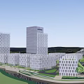 Modern Office Building Complex With Green Roofs And Urban Campus Layout 3d model