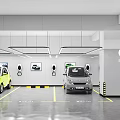 Modern Parking Lot With Two Cars And Charging Ports
