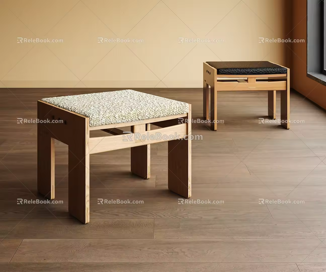 Modern Sofa Stool Fabric Square Sofa Stool Shoe Changing Stool Low Stool 3d model