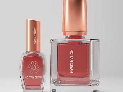 Transparent Bottled Nail Polish With Copper Caps 3d model