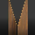 Golden Curved Floor Lamp With Slender Illuminated Tubes In Dark Background