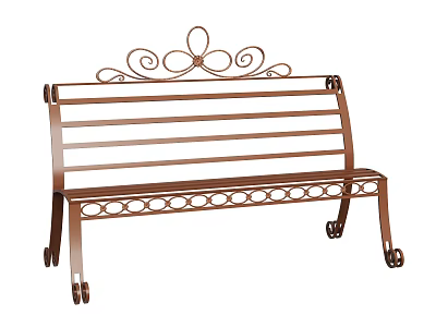 Ornate Copper Metal Outdoor Bench With Scroll Back Slatted Seat And Decorative Legs 3d model