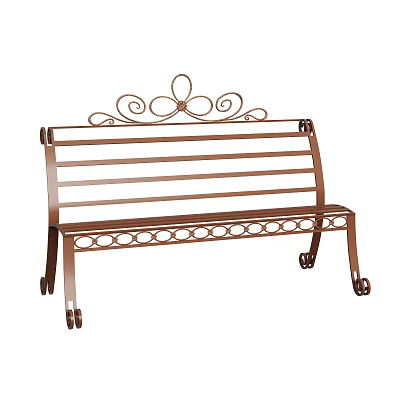 Ornate Copper Metal Outdoor Bench With Scroll Back Slatted Seat And Decorative Legs 3d model